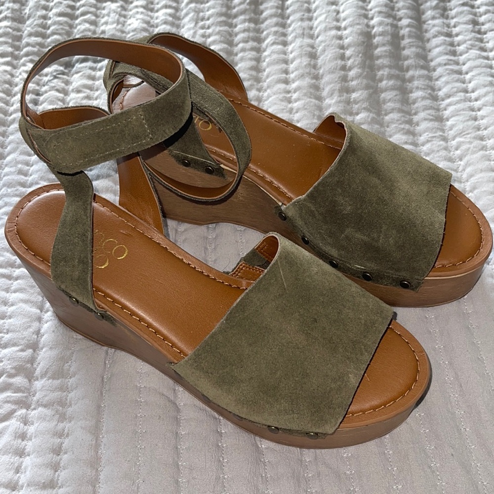 Size 7.5 Franco Sarto wedges olive green